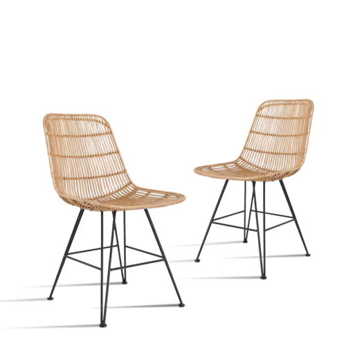 HKliving - Stuhl Rattan Chair (2er-Set)