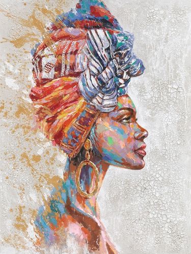 BUERADO Paintings - Handgemalte Afrikanische Frau im bunten Gewand (90x120cm)