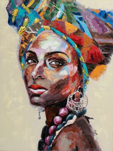 BUERADO Paintings - Handgemalte Afrikanische Frau mit bunten Gewand (90x120cm)