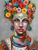 BUERADO Paintings - Hübsche Frau mit Blumen Acryl Gemälde (70x100cm)