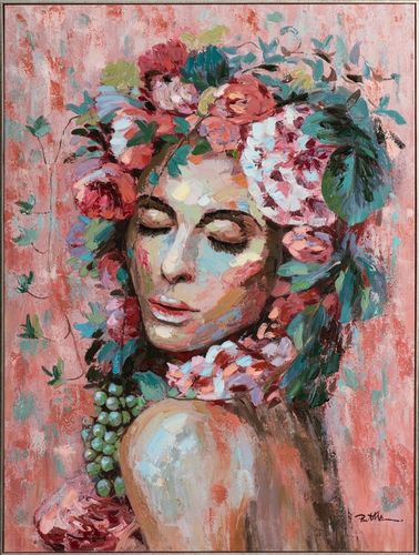 BUERADO Paintings - Handgemalte Frau mit dekorativer Blumenperücke (92x122cm)
