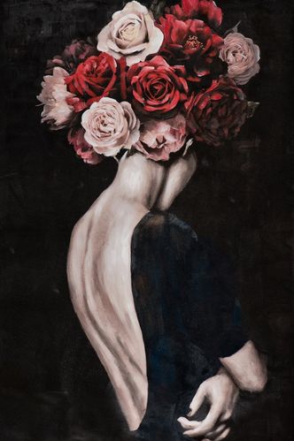 BUERADO Paintings - Handgemalte Frau mit Haaren aus Rosen (80x120cm)