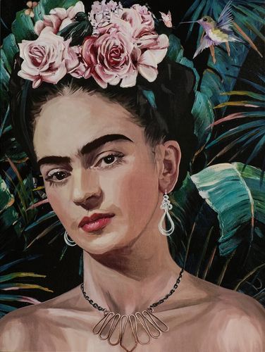 BUERADO Paintings - Melancholische Schönheit mit Blumen Acryl Gemälde (60x80cm)