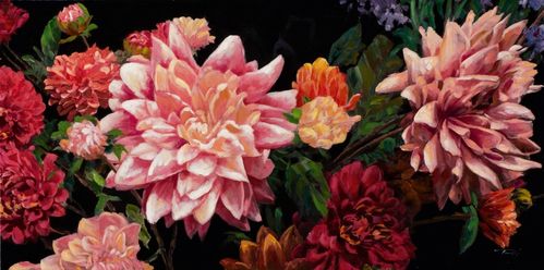 BUERADO Paintings - Handgemalte Blumen mit großer Blüte (70x140cm)