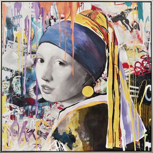 BUERADO Paintings - Street Art Perlen-Mädchen Acryl Gemälde (102,5x102,5cm)