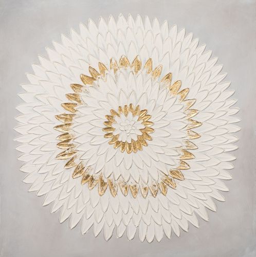 BUERADO Paintings - Mandala in Weiß-Gold Acryl Gemälde (100x100cm)