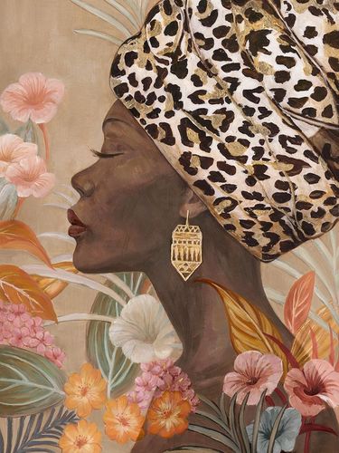 BUERADO Paintings - Schönheit mit afrikanischer Kopfbedeckung Acryl Gemälde (90x120cm)