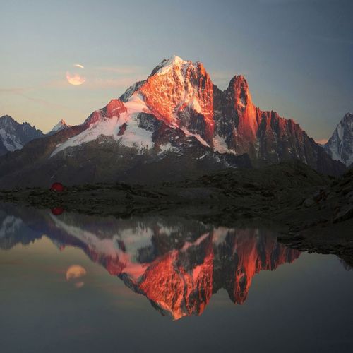 BUERADO Paintings - Bergpanorama mit See in Abendstimmung Digitaldruck (95x95cm)